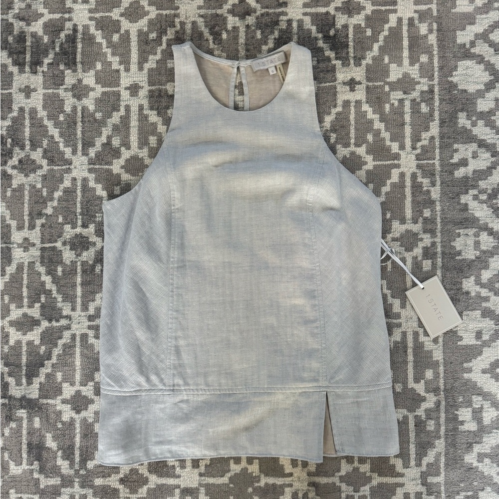 1.STATE Garden Picnic Sleeveless Top Small NWT Blue White Cotton $78